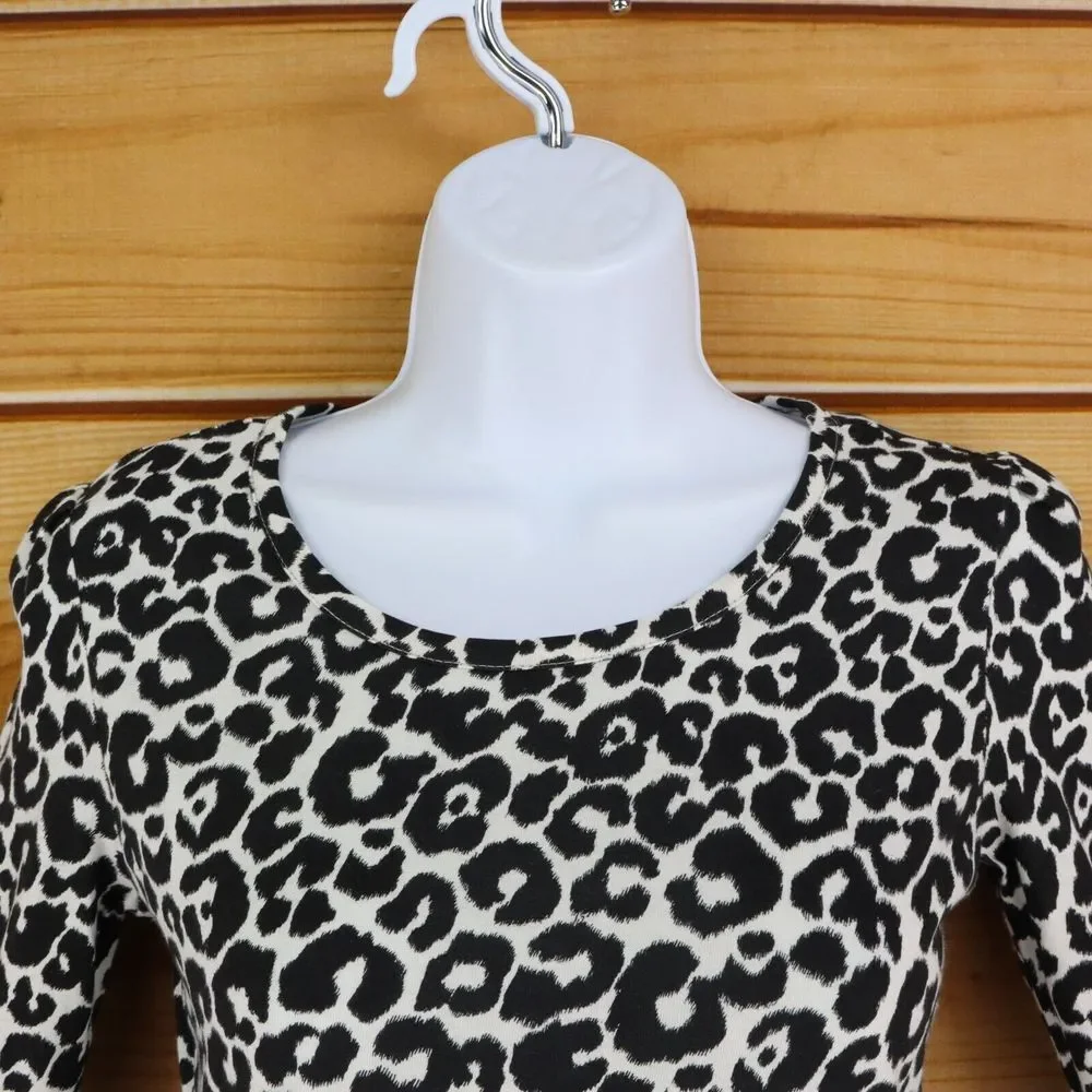 The Children's Place A-Line Dress Long Sleeves Girls L 10-12 Black Cheetah Print